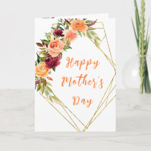 Burgundy and Orange Floral Happy Mother's Day Card