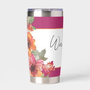 Burgundy and orange  flowers personalised insulated tumbler