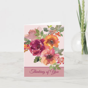 Burgundy and orange watercolor floral customisable note card