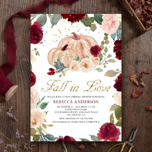 Burgundy and Peach Floral Pumpkin Bridal Shower Invitation