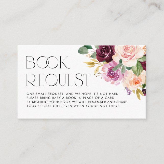Burgundy and Peach Flowers Fall Books Request Enclosure Card (Front)