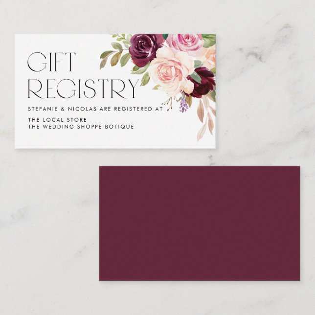 Burgundy and Peach Flowers Wedding Gift Registry Enclosure Card (Front/Back)
