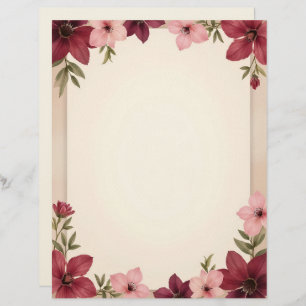 Burgundy and Pink Border Stationery Paper Custom Letterhead