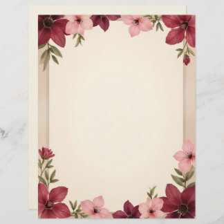 Burgundy and Pink Border Stationery Paper Custom Letterhead