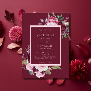 Burgundy and Pink Elegant Floral Wedding Invitation