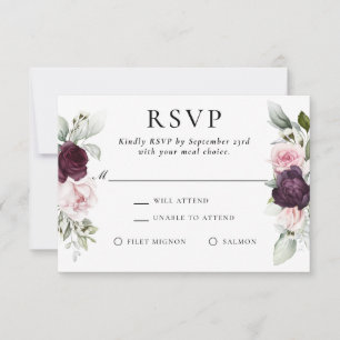 Burgundy and Pink Floral Elegant RSVP Meal Choice