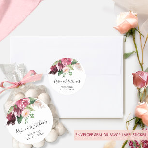 Burgundy and Pink Floral Envelope Seal / Favour