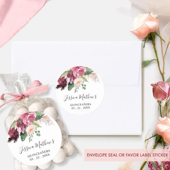 Burgundy and Pink Floral Envelope Seal / Favour (Creator Uploaded)