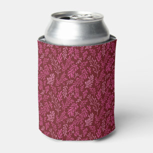Burgundy and Pink Floral Tropical Leaf Pattern Can Cooler