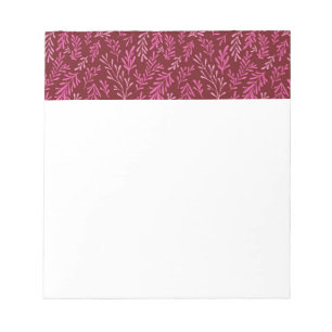Burgundy and Pink Floral Tropical Leaf Pattern Notepad