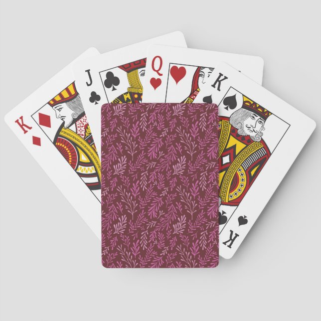 Burgundy and Pink Floral Tropical Leaf Pattern Playing Cards (Back)