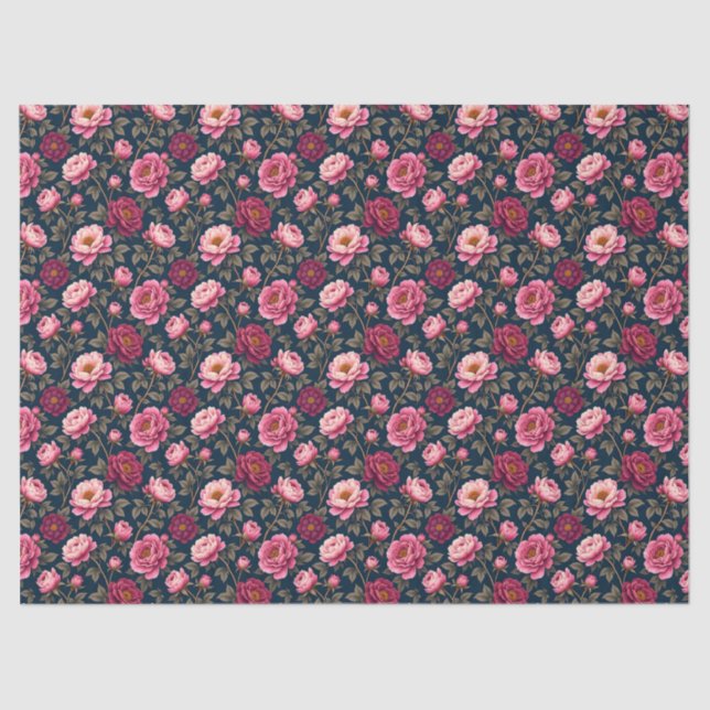 Burgundy and Pink Flowers Tissue Paper (Front)