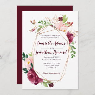 Burgundy and Pink Geometric Watercolor Wedding   Invitation
