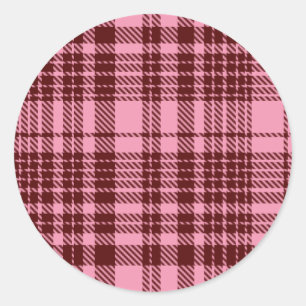 Burgundy and Pink Plaid Tartan Design Classic Round Sticker