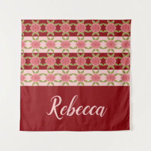 Burgundy And Pink Rose Beach Blanket Tapestry