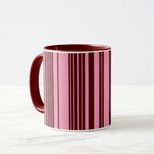 Burgundy and Pink Stripes Pattern Design  Mug (Front Left)