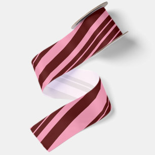 Burgundy and Pink Stripes Pattern Design  Satin Ribbon