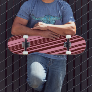 Burgundy and Pink Stripes Pattern Design Skateboard