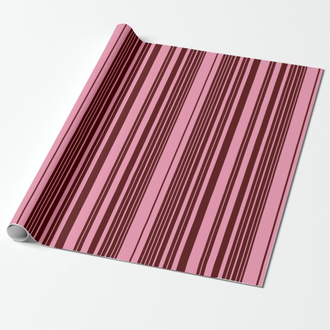 Burgundy and Pink Stripes Pattern Design  Wrapping Paper (Unrolled)