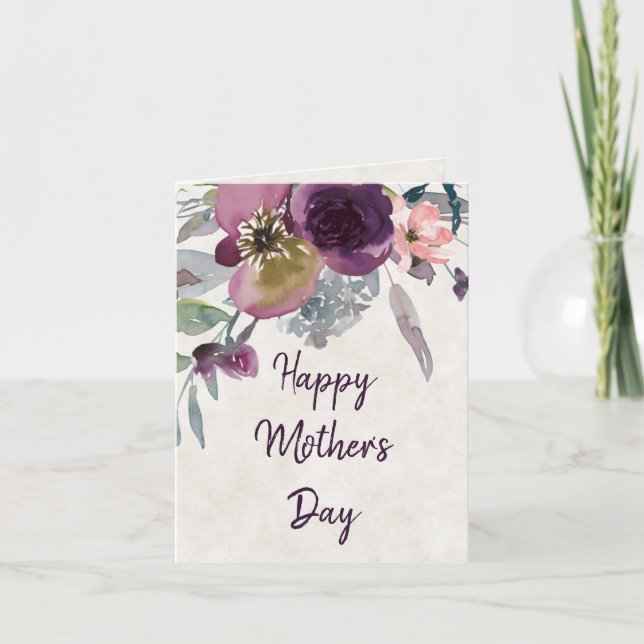 Burgundy and pink watercolor floral Mother's Day Card (Front)