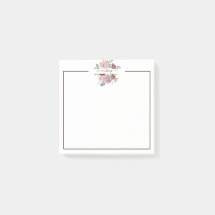 Burgundy and pink watercolor floral personalised   post-it notes