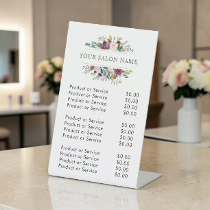 Burgundy and Pink Watercolor Floral Price List Pedestal Sign