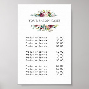 Burgundy and Pink Watercolor Floral Price List Poster