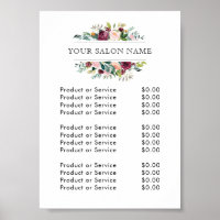 Burgundy and Pink Watercolor Floral Price List