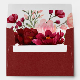 Burgundy and Pink Watercolor Floral Wedding Envelo Envelope