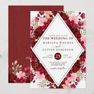 Burgundy and Pink Watercolor Floral Wedding Invitation