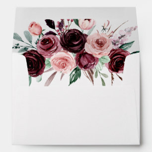 Burgundy and Pink Watercolor Roses Trifold Wedding Envelope