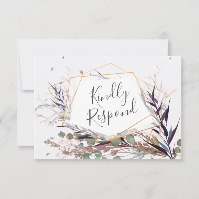 Burgundy and Pink Wild Flowers Save The Date Card (Front)