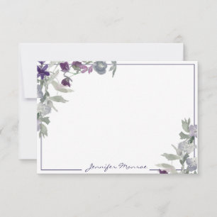 Burgundy and purple watercolor flowers personalise card