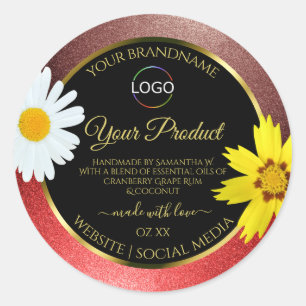 Burgundy and Red Glitter Black Product Labels Logo