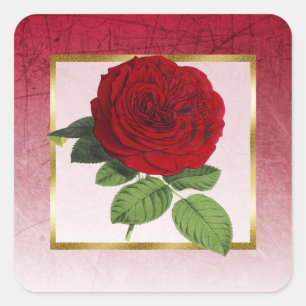 Burgundy and Red Rose Gold Border Square Stickers