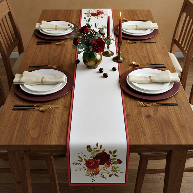 Burgundy and red watercolor roses short table runner (Creator Uploaded)