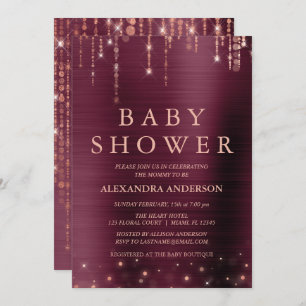 Burgundy and Rose Gold Baby Shower Party Invitation