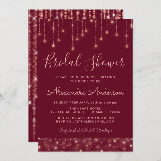 Burgundy and Rose Gold Bridal Shower Invitation (Front/Back)