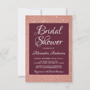 Burgundy and Rose Gold Glitter Bridal Shower Invitation