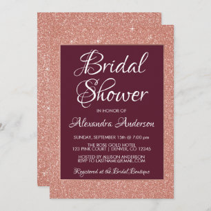 Burgundy and Rose Gold Glitter Bridal Shower Invitation