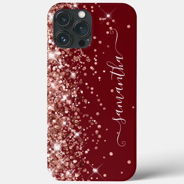 Burgundy and Rose Gold Glitter Girly Signature Case-Mate iPhone Case (Back)