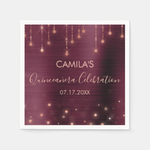 Burgundy and Rose Gold Quinceanera Party Napkin
