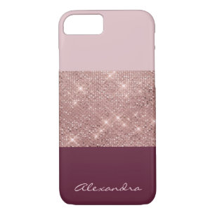 Burgundy and Rose Gold Sparkly Monogrammed Case-Mate iPhone Case