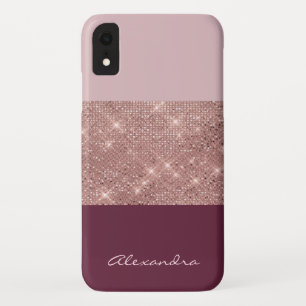 Burgundy and Rose Gold Sparkly Monogrammed Case-Mate iPhone Case