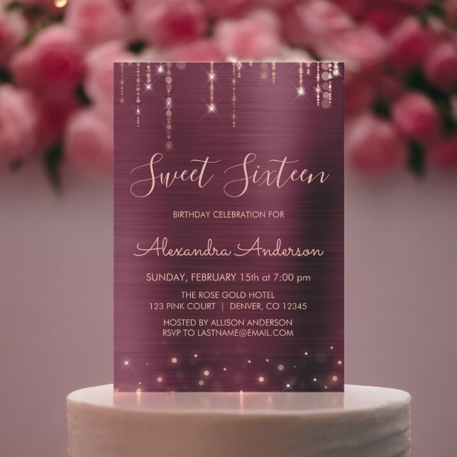 Burgundy and Rose Gold Sweet Sixteen Birthday Invitation (Creator Uploaded)