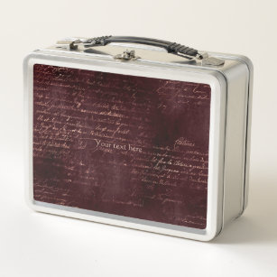 Burgundy and Rose Gold Vintage Calligraphy Metal Lunch Box