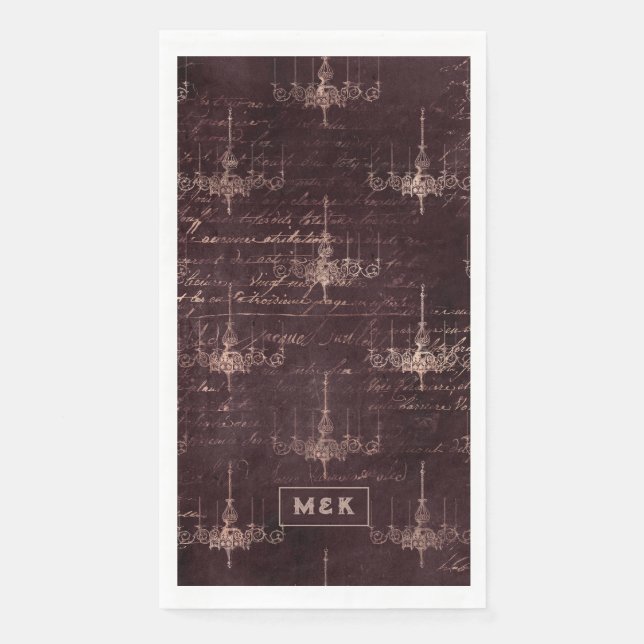 Burgundy and Rose Gold Vintage Calligraphy Napkin (Front)