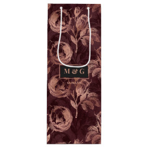 Burgundy and Rose Gold Vintage Floral Wedding Wine Gift Bag