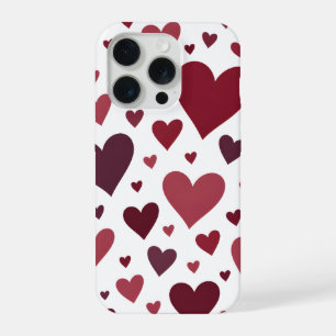 Burgundy and Rose Hearts on White iPhone 15 Pro Case