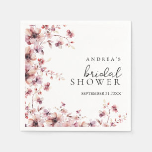 Burgundy and Rose Watercolor Floral Bridal Shower Napkin